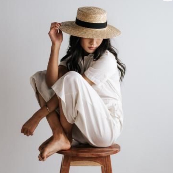 GIGI PIP Accessories - Gigi Pip Natural Straw Wide Flat Brim Sun Vacation Hat Size M/L ‘Faye’